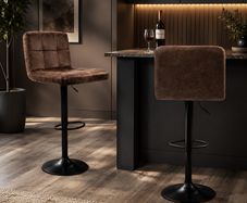 Set of 2 Height Adjustable Bar Stools  Vintage Brown Faux Leather Breakfast Bar Chairs with Backrest & Footrest