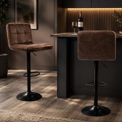 Set of 2 Height Adjustable Bar Stools  Vintage Brown Faux Leather Breakfast Bar Chairs with Backrest & Footrest