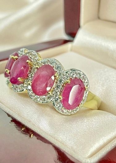 Silver Harry Ivens Designer Ring   925 Gold Plated Silver  Natural Zambian Rubies  White Zircons