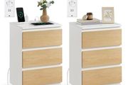 Bedside Table with Power Strip 3 Drawers 2 AC Outlets