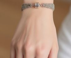 Vintage PANDORA 925 Sterling Silver Multi Strand Mesh Charm Clasp Bracelet