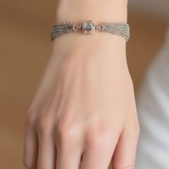 Vintage PANDORA 925 Sterling Silver Multi Strand Mesh Charm Clasp Bracelet