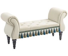 Upholstered bench, seat bench, vintage design, up to 150 kg, 117x40x58 cm, Beige