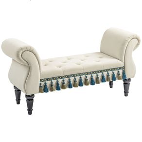 Upholstered bench, seat bench, vintage design, up to 150 kg, 117x40x58 cm, Beige
