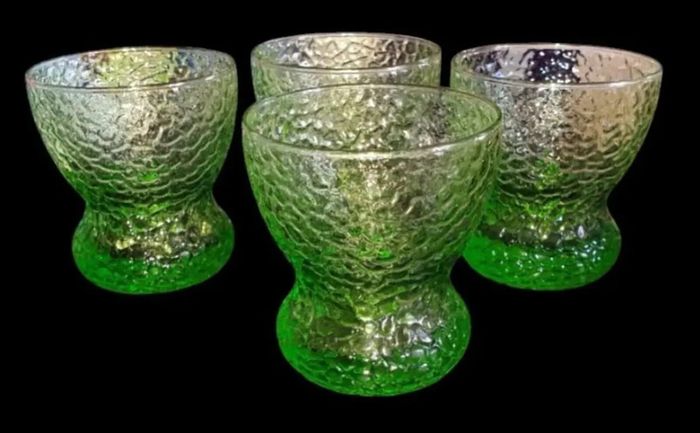 Vintage Harrods Green Textured Glass Bowls/Glasses