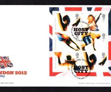 2005 Great Britain London Host City Olympic Bid 2012 Commemorative Stamps Miniature Sheet Addressed First Day Cover (FDC) with Edinburgh pictorial cancel.