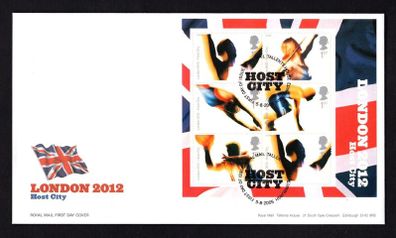2005 Great Britain London Host City Olympic Bid 2012 Commemorative Stamps Miniature Sheet Addressed First Day Cover (FDC) with Edinburgh pictorial cancel.