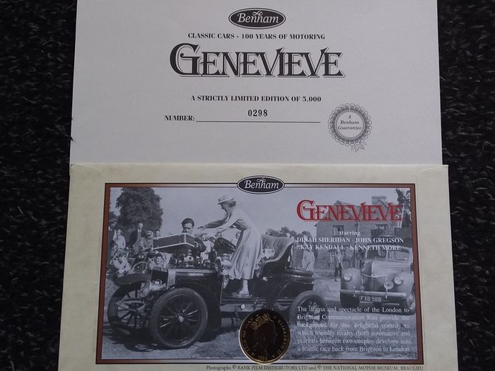 Great Britain Stamps : Genevieve Classic Cars " Signed Coin Cover  " 1996 , 100th London To Brighton Veteran Car Run "