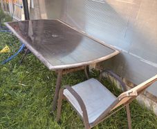 Glass table 6 chairs and parasol FREE