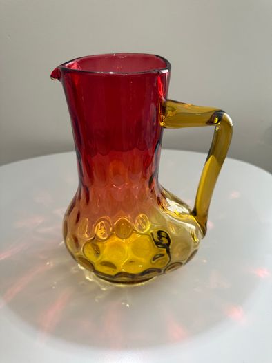 Victorian Amberina Art Glass Pitcher Jug.  Hand Blown c.1885 to 1900
