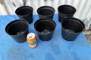 6 clean black plastic flower pots