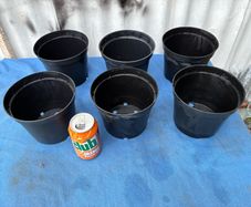 6 clean black plastic flower pots