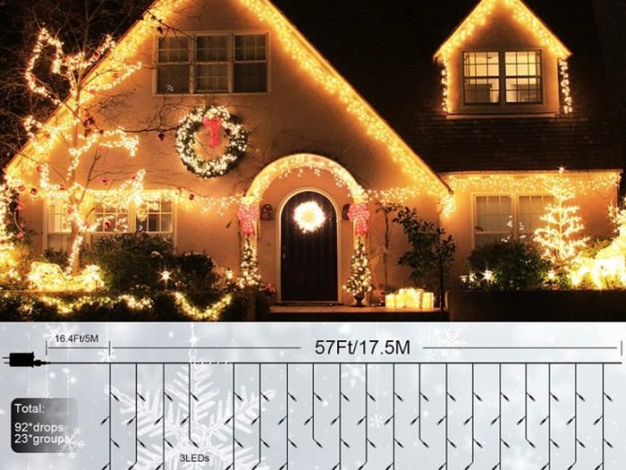 460 LEDs 17.5m/57Ft Icicle Outdoor Christmas Lights,Christmas Outdoor Lights Warm White with 8Modes Fairy Lights Plug in for Home/Window/Party (FREE POSTAGE)