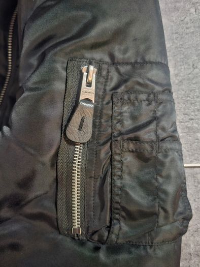 AllSaints Bellevue Bomber Jacket Mens Size XL Black Nylon Flight MA-1 Zip Jacket