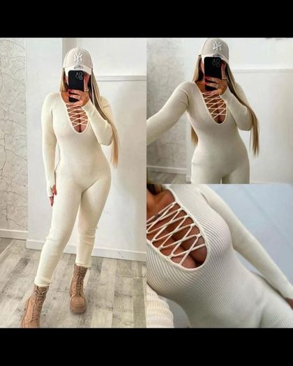 Beige shaping jumpsuit, striped