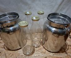 Milk Churn with lid and Glass Bottles