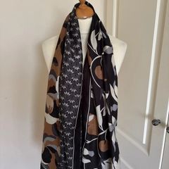 Black beige generous viscose scarf - new
