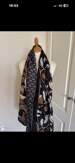 Black beige generous viscose scarf - new
