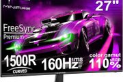 27 Inch Curved Gaming Monitor 160Hz, FHD 1920/1080, PC Screen with VA Panel 1500R, 1Ms GtG, sRGB130 percent, Computer Screen, VESA Compatible, Eye Care Adaptive Sync HDMI  DP Prots