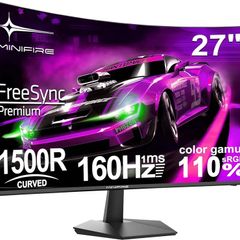 27 Inch Curved Gaming Monitor 160Hz, FHD 1920/1080, PC Screen with VA Panel 1500R, 1Ms GtG, sRGB130 percent, Computer Screen, VESA Compatible, Eye Care Adaptive Sync HDMI  DP Prots