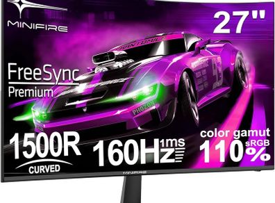 27 Inch Curved Gaming Monitor 160Hz, FHD 1920/1080, PC Screen with VA Panel 1500R, 1Ms GtG, sRGB130 percent, Computer Screen, VESA Compatible, Eye Care Adaptive Sync HDMI  DP Prots