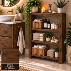 Handmade Walnut Finish Solid Wood Bathroom Unit