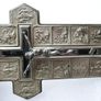 Vintage Wall Crucifix Featuring Embossed Plaques Depicting the 14 Stations of the Cross Image 8