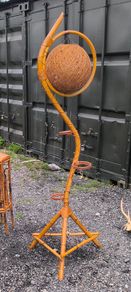 Vintage Mid-Century Bamboo Floor Lamp & Plant Stand Boho Retro Style