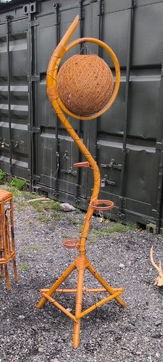 Vintage Mid-Century Bamboo Floor Lamp & Plant Stand Boho Retro Style