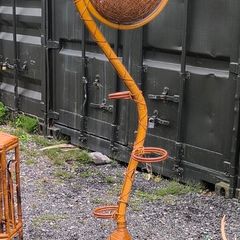 Vintage Mid-Century Bamboo Floor Lamp & Plant Stand Boho Retro Style