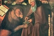 An Original Rare Antique Print from Picture Relics - Saint Jerome and the Lion by 'COLANTONIO' Dated: 1445