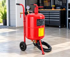 40L Sandblaster, Portable Abrasive Blaster with Pressure Gauge, Ceramic Nozzle, 2.5m Hose, Water Trap & 6" Wheels