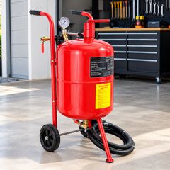 40L Sandblaster, Portable Abrasive Blaster with Pressure Gauge, Ceramic Nozzle, 2.5m Hose, Water Trap & 6" Wheels