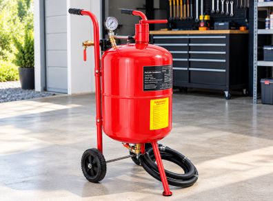 40L Sandblaster, Portable Abrasive Blaster with Pressure Gauge, Ceramic Nozzle, 2.5m Hose, Water Trap & 6" Wheels