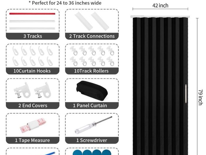 Blackout Accordion Style Magnetic Door Curtain Sets Included Tracks for Closet Pleated Folding Doorway Curtain Accordion Door Interior Room Divider Bedroom Bathroom