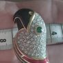 Beautiful vintage parrot brooch covered with rhinestones with enamel accents. Image 3