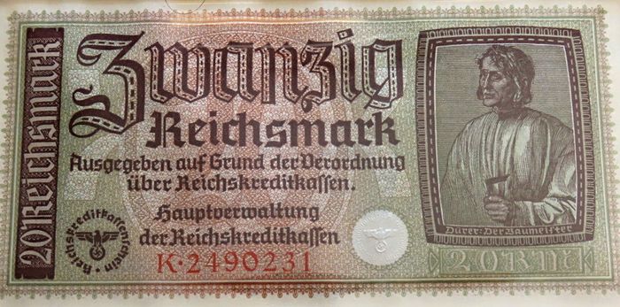Third Reich Germany WW2 | 20 Reichsmark RARE banknote 1940 - 1945 | 2 Mark Coin in China friendship collectors set