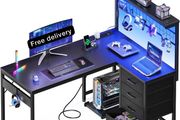 L Shaped Gaming Desk with Drawers &amp; Shelf, 110 x 80 cm