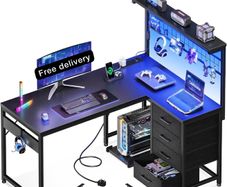 L Shaped Gaming Desk with Drawers & Shelf, 110 x 80 cm