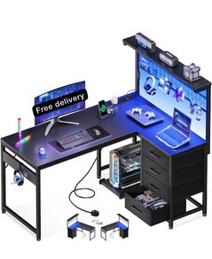 L Shaped Gaming Desk with Drawers & Shelf, 110 x 80 cm