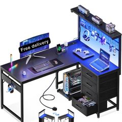 L Shaped Gaming Desk with Drawers & Shelf, 110 x 80 cm