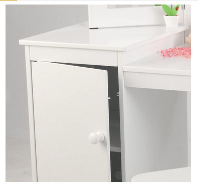 Wooden Vanity and Chair with Mirror and Storage Kids Children's Playroom/Bedroom Furniture