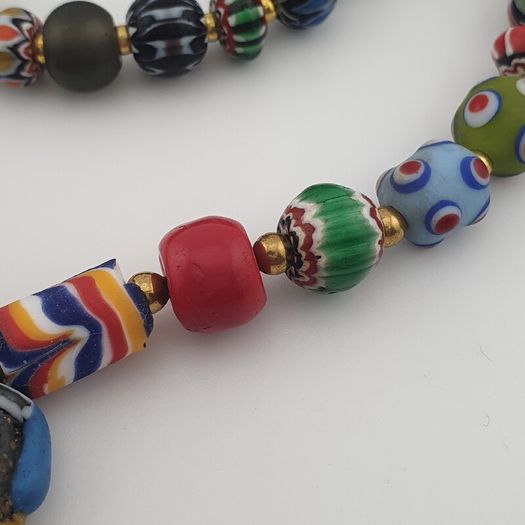 Vintage Venetian Style Mix Glass Beads & Old Face Pendant Necklace