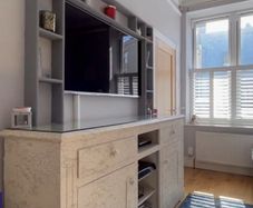 Unique Map-Decoupaged Sideboard / Buffet with Glass Top