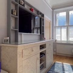Unique Map-Decoupaged Sideboard / Buffet with Glass Top