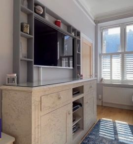 Unique Map-Decoupaged Sideboard / Buffet with Glass Top