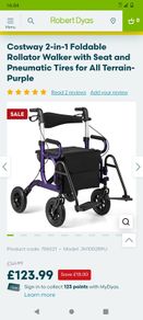 2-in-1 Foldable Rollator Walker with Seat and Pneumatic Tires for All Terrain-Purple