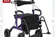 2-in-1 Foldable Rollator Walker with Seat and Pneumatic Tires for All Terrain-Purple