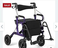 2-in-1 Foldable Rollator Walker with Seat and Pneumatic Tires for All Terrain-Purple