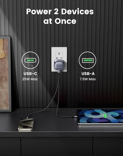 USB C Charger PD 35W USB C Plug Nexode 2-Port Compact Fast Charger Plug Foldable GaN Charger Compatible with iPhone 16/15/14/13/12, Galaxy S10-S24 Series, Pixel 9/8/7/6, MacBook Air M1/M2
